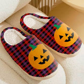 Clan Brown Modern Tartan Halloween Pumpkin Slippers, Fluffy Spooky Slippers RF98 Brown Modern Tartan Tartan Halloween